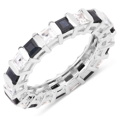 Anillo de Zafiro Azul de 3.60 Quilates y Topacio Blanco en Plata de Ley