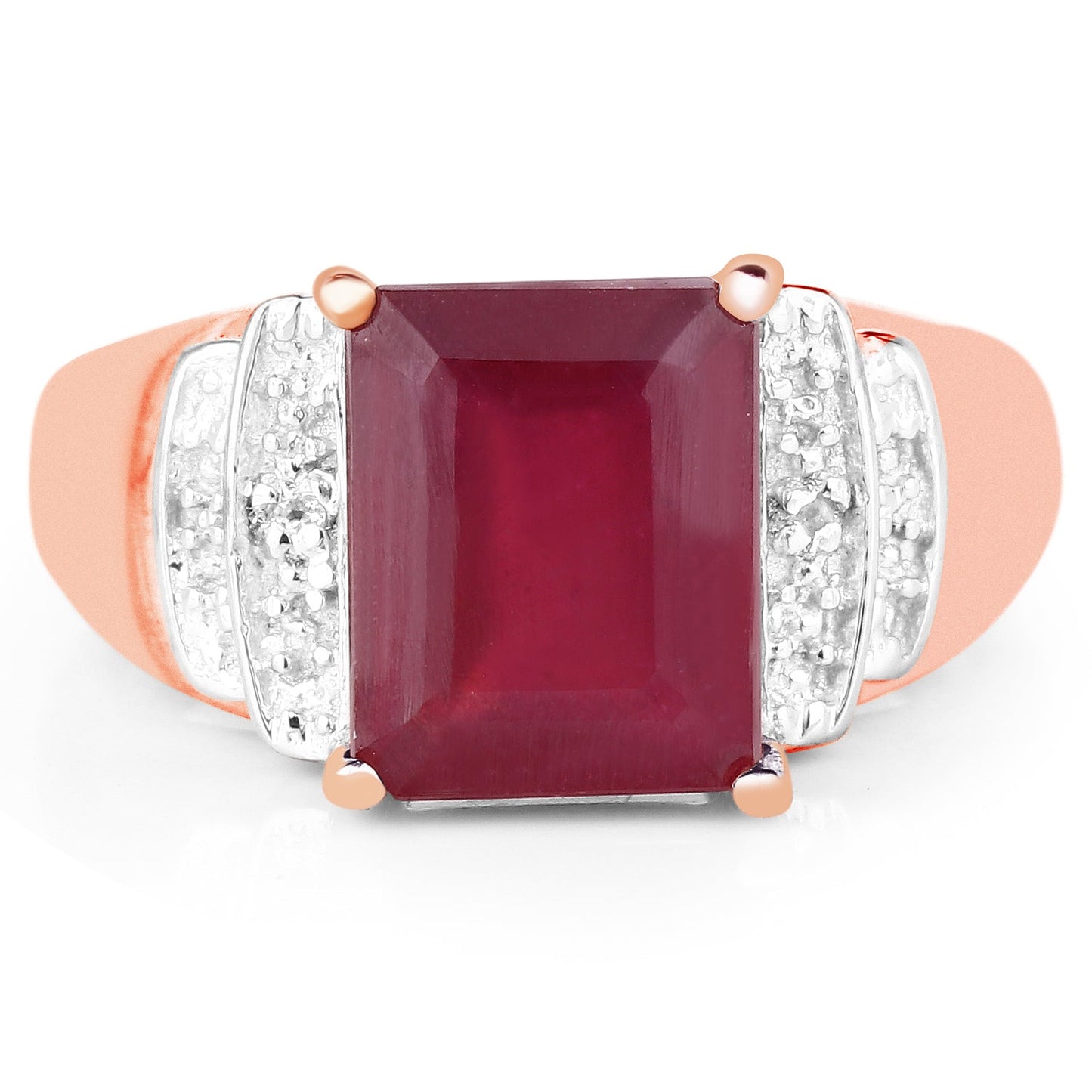 Bague en argent sterling plaqué or rose 14K avec rubis et topaze blanche