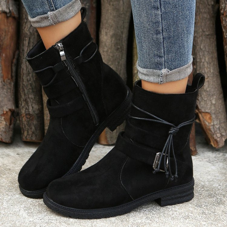 Bottines à boucle rétro décontractées à bout rond pour femmes