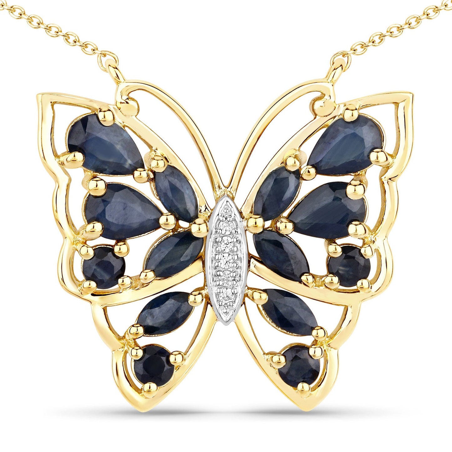 Collier en saphir bleu véritable de 2,94 carats et zircon blanc