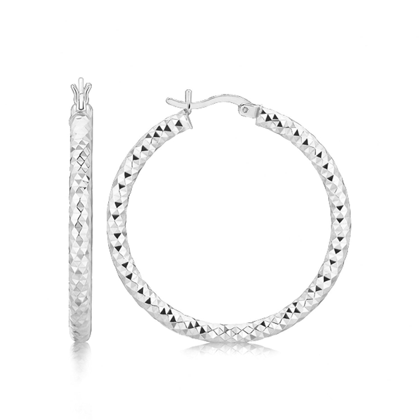 Sterling Silver Large Hoop Earrings with Rhodium Plating