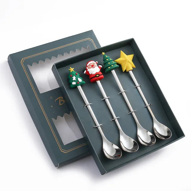 Juego de Cubiertos Navideño Festivo: Cuchara y Tenedor Elegantes