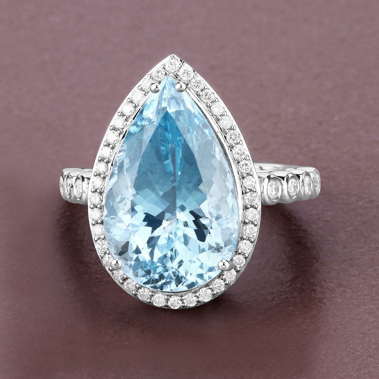 13.42 Carat Aquamarine & Diamond 14K White Gold Engagement Ring