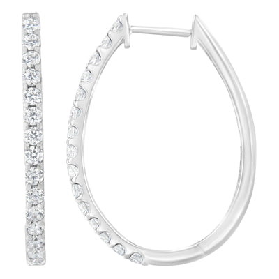 Pendientes de aro oblongos de diamante en oro blanco de 14K - 2.0 Cttw