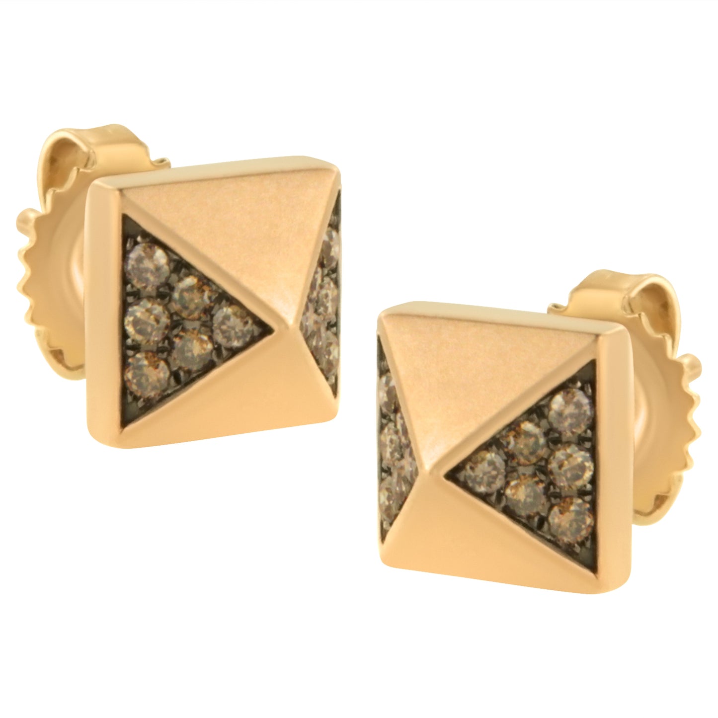 Pendientes de Stud Pirámide de Diamante Marrón en Oro Rosa de 14K