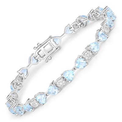 Pulsera de plata esterlina con topacio azul de 11.10 quilates y diamantes blancos