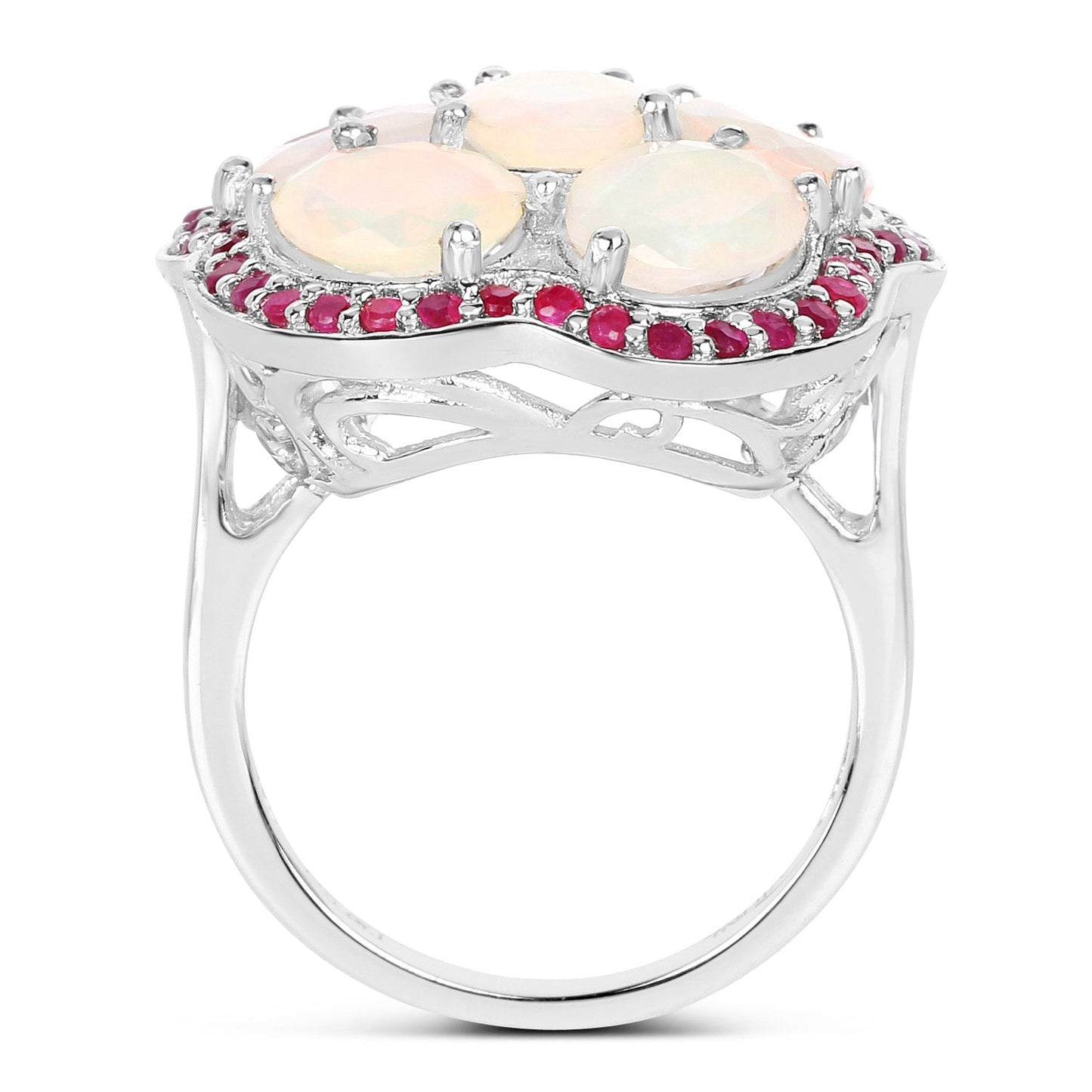 Bague de fiançailles en argent sterling avec opale éthiopienne de 4,66 carats et rubis