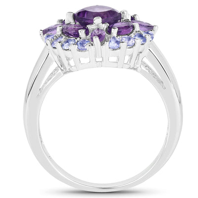 Anillo de Plata de Ley con Amatista y Tanzanita de 2.19 Quilates