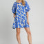 Blue Two Tone Abstract Print Puff Sleeve Dress