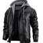 Men's Faux Leather Jacket Motorcycle Jacket Waterproof Windproof PU Moto Vintage Bomber Hoodie With Removable Hood - Korvel
