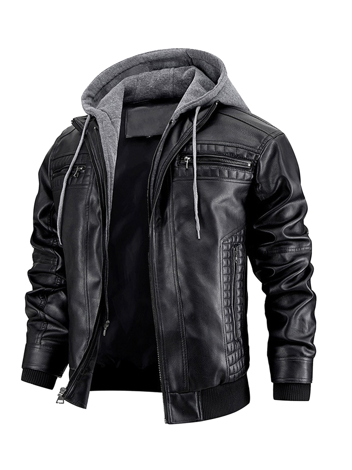 Men's Faux Leather Jacket Motorcycle Jacket Waterproof Windproof PU Moto Vintage Bomber Hoodie With Removable Hood - Korvel