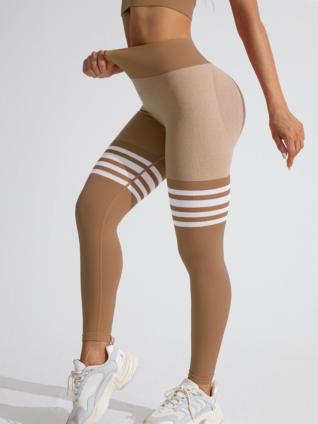 High Waist Striped Outdoor Sports Tights for Women