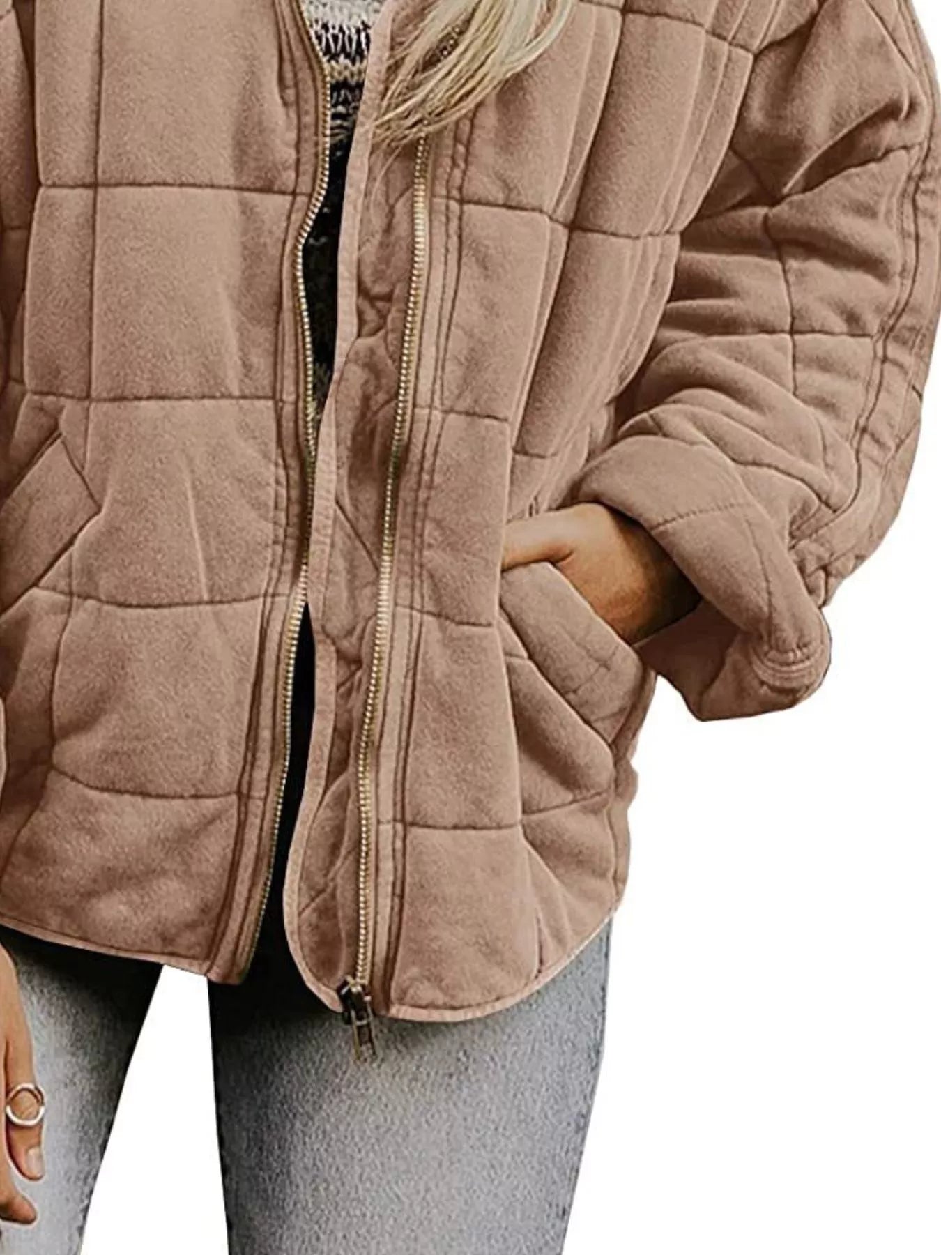 Plus Size Full Zip Quilted Bomber Jacket