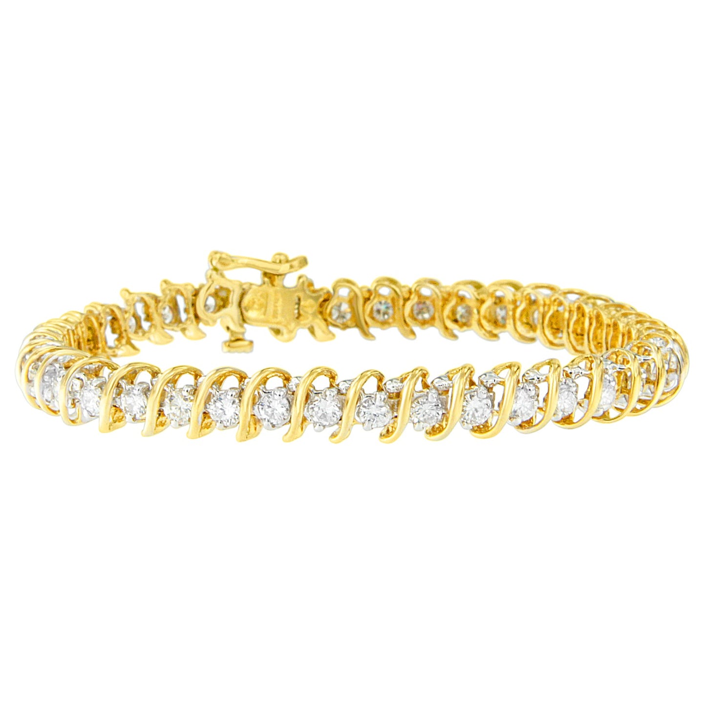 Pulsera de tenis S-Link con diamantes de corte redondo de 4.0 Cttw en oro amarillo de 18K