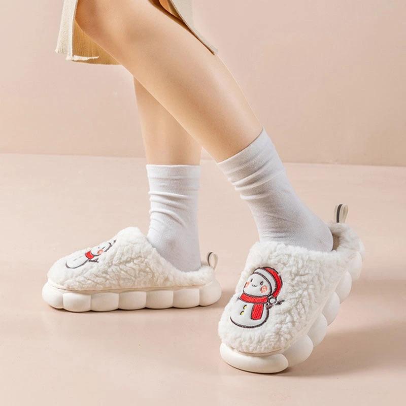 Chaussons Bonhomme de Neige - Chaussures d'Hiver en Peluche Antidérapantes