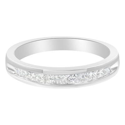 Anillo de media eternidad de diamantes en corte princesa de plata esterlina .925 - Talla 6