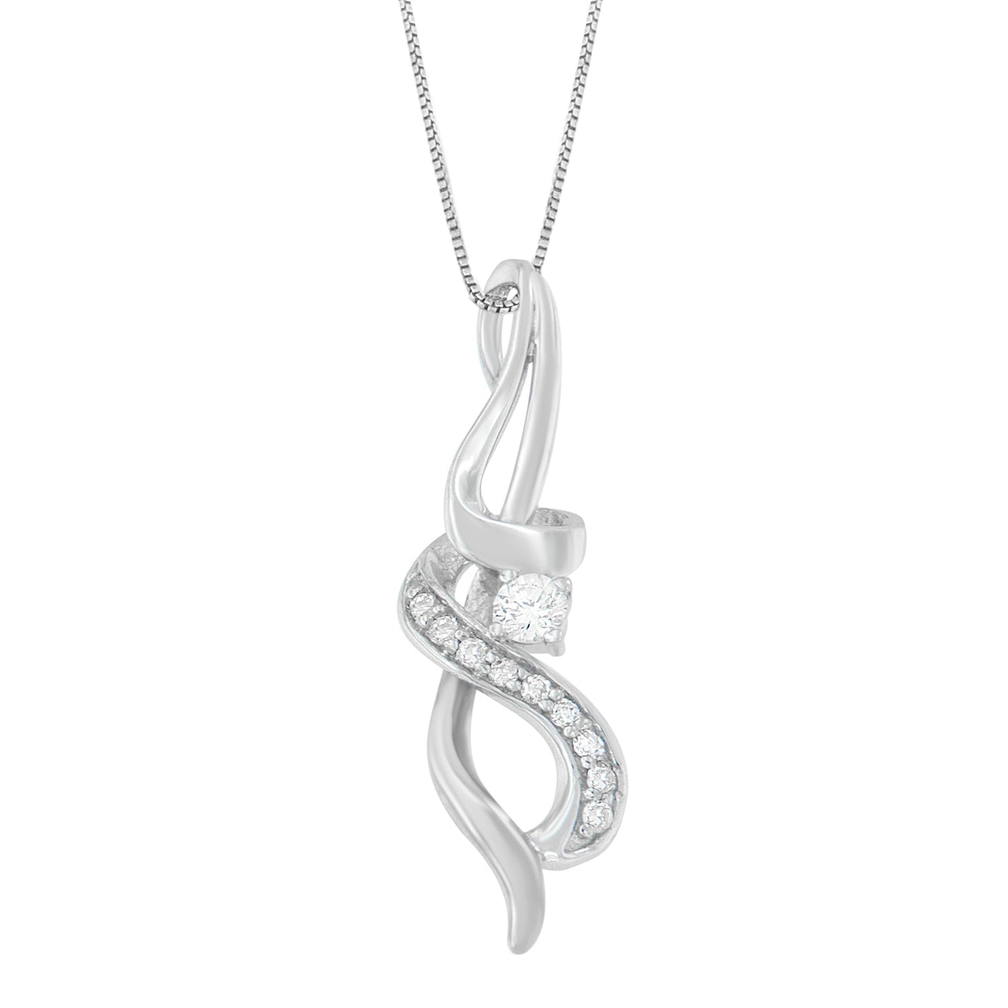 Espira 10K White Gold Diamond Swirl Pendant Necklace