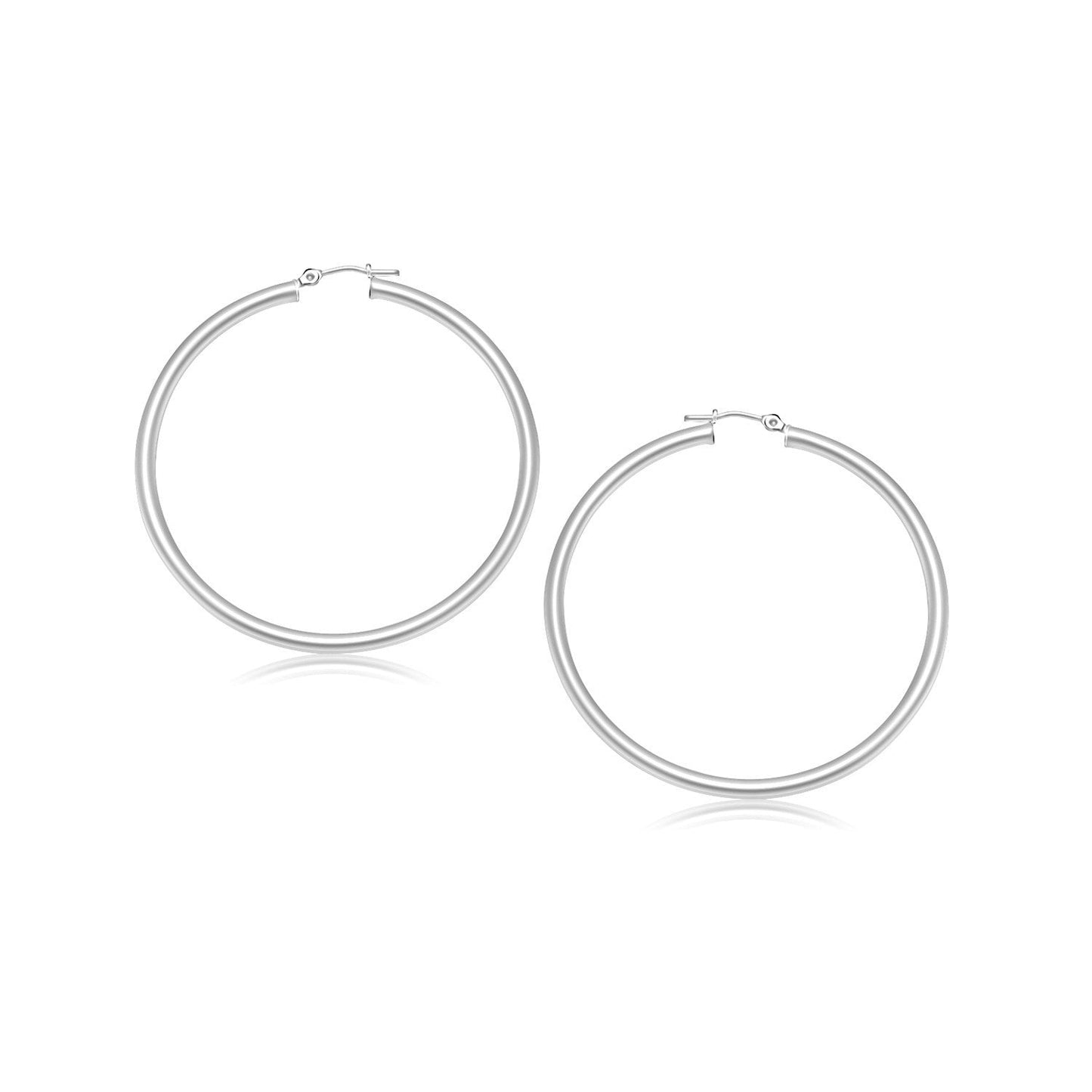 14k White Gold Polished Hoop Earrings - 25 mm