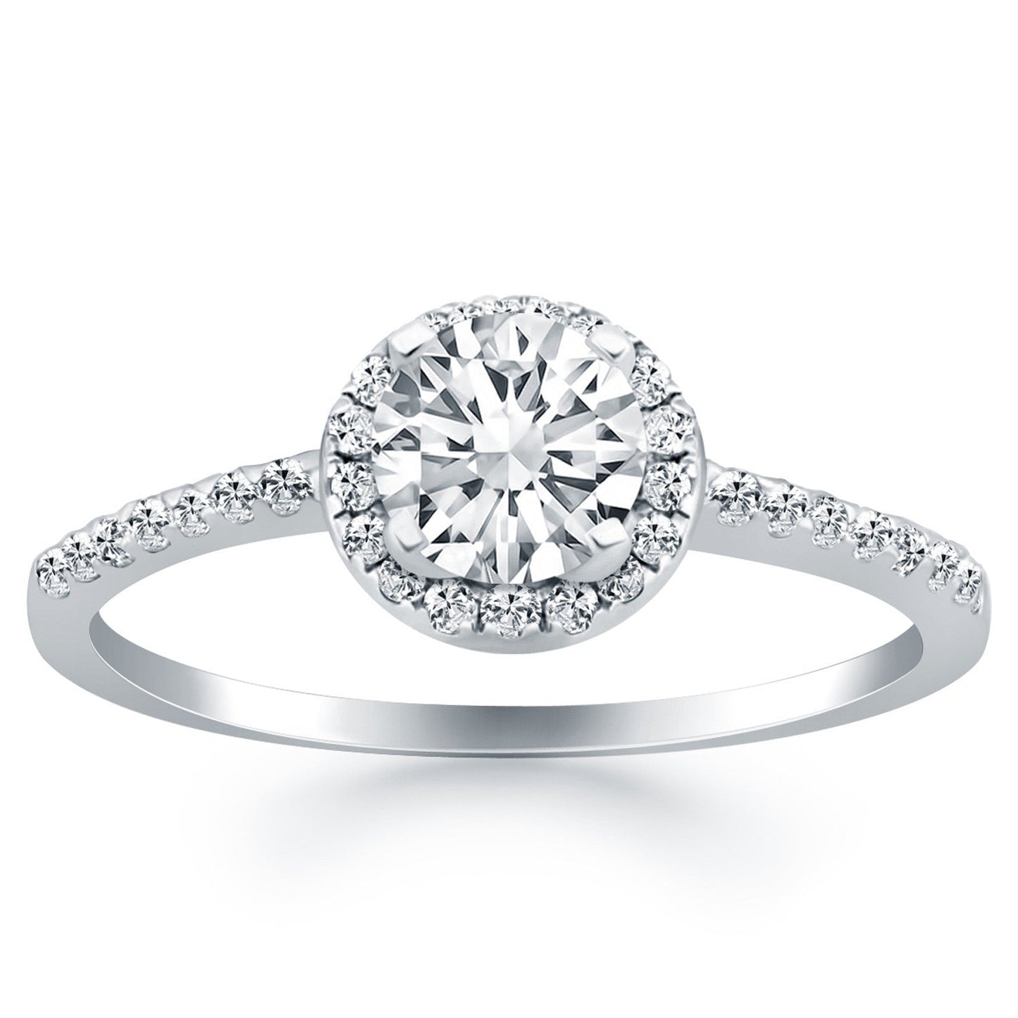 Bague de fiançailles en or blanc 14 carats avec halo de diamants