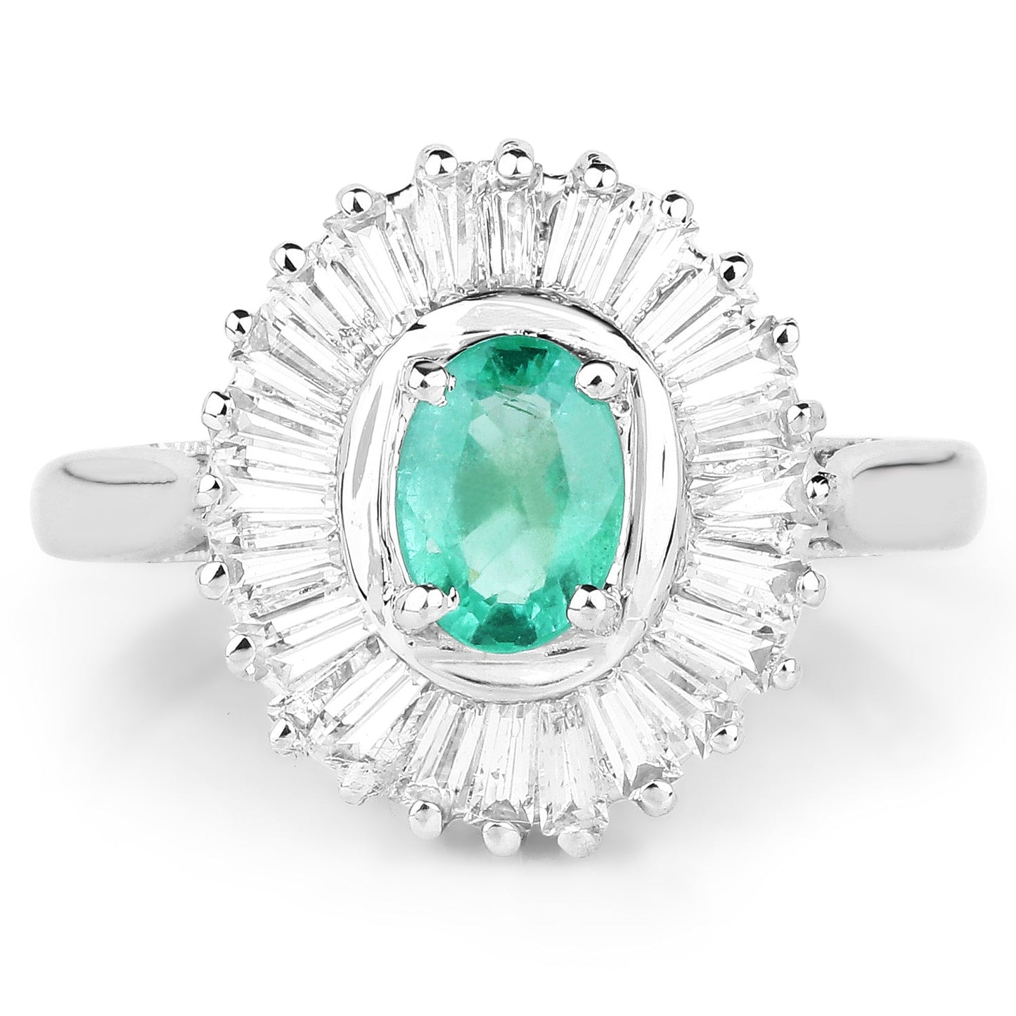 Bague Halo en Émeraude Zambienne de 2,16 Carats et Topaze Blanche