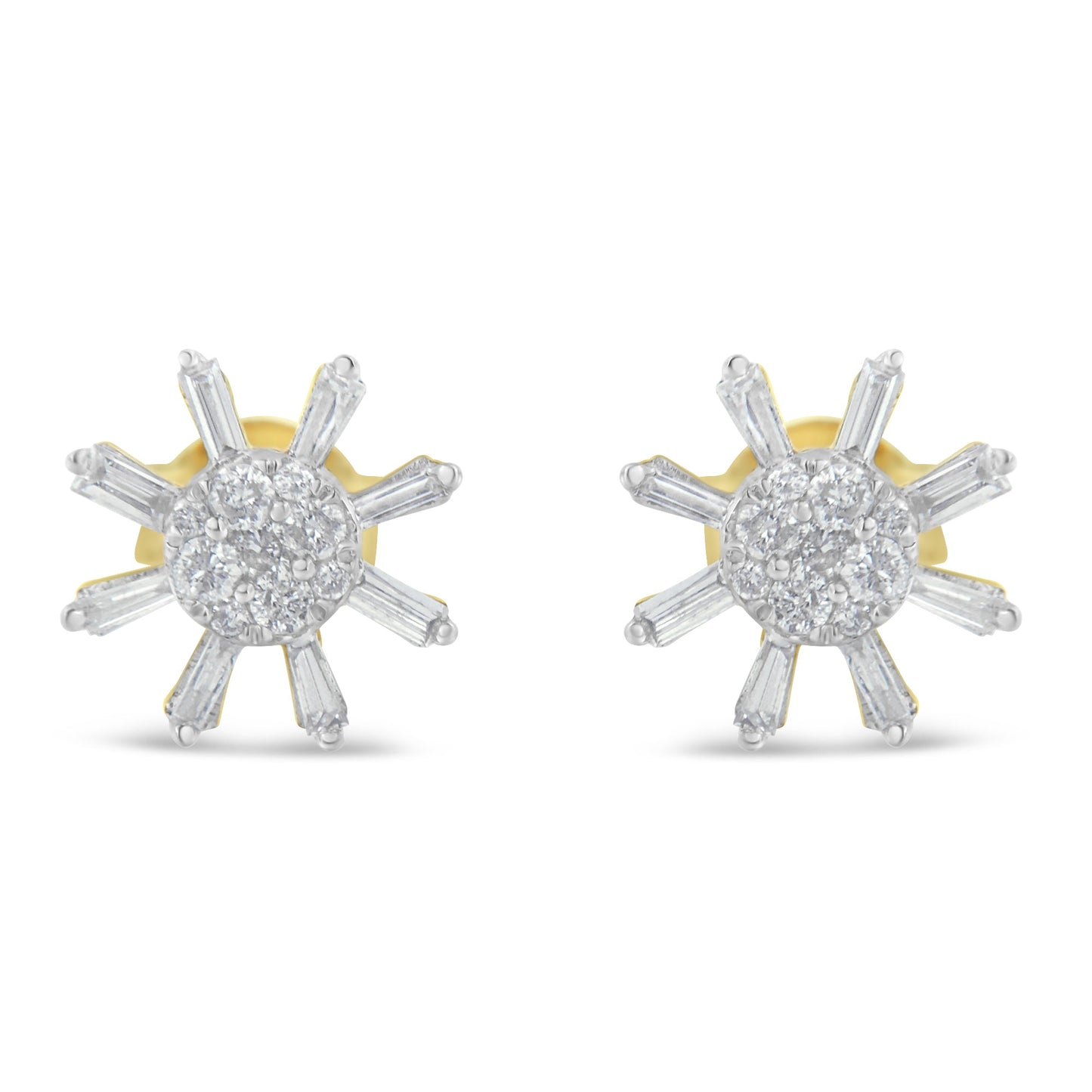 Pendientes de diamantes en forma de botón de oro amarillo de 10k