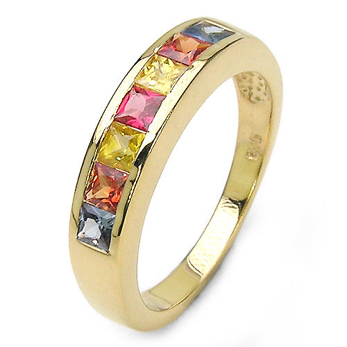 14K Yellow Gold Plated Multi Sapphire Sterling Silver Engagement Ring