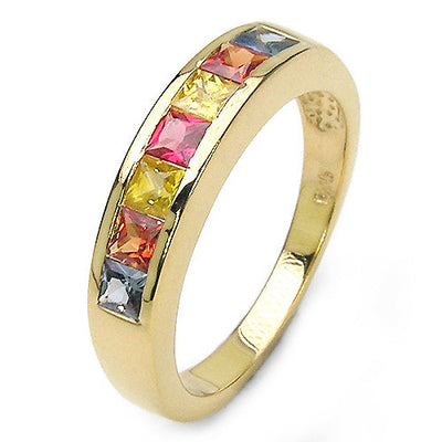 Bague de fiançailles en argent sterling plaqué or jaune 14K avec plusieurs saphirs