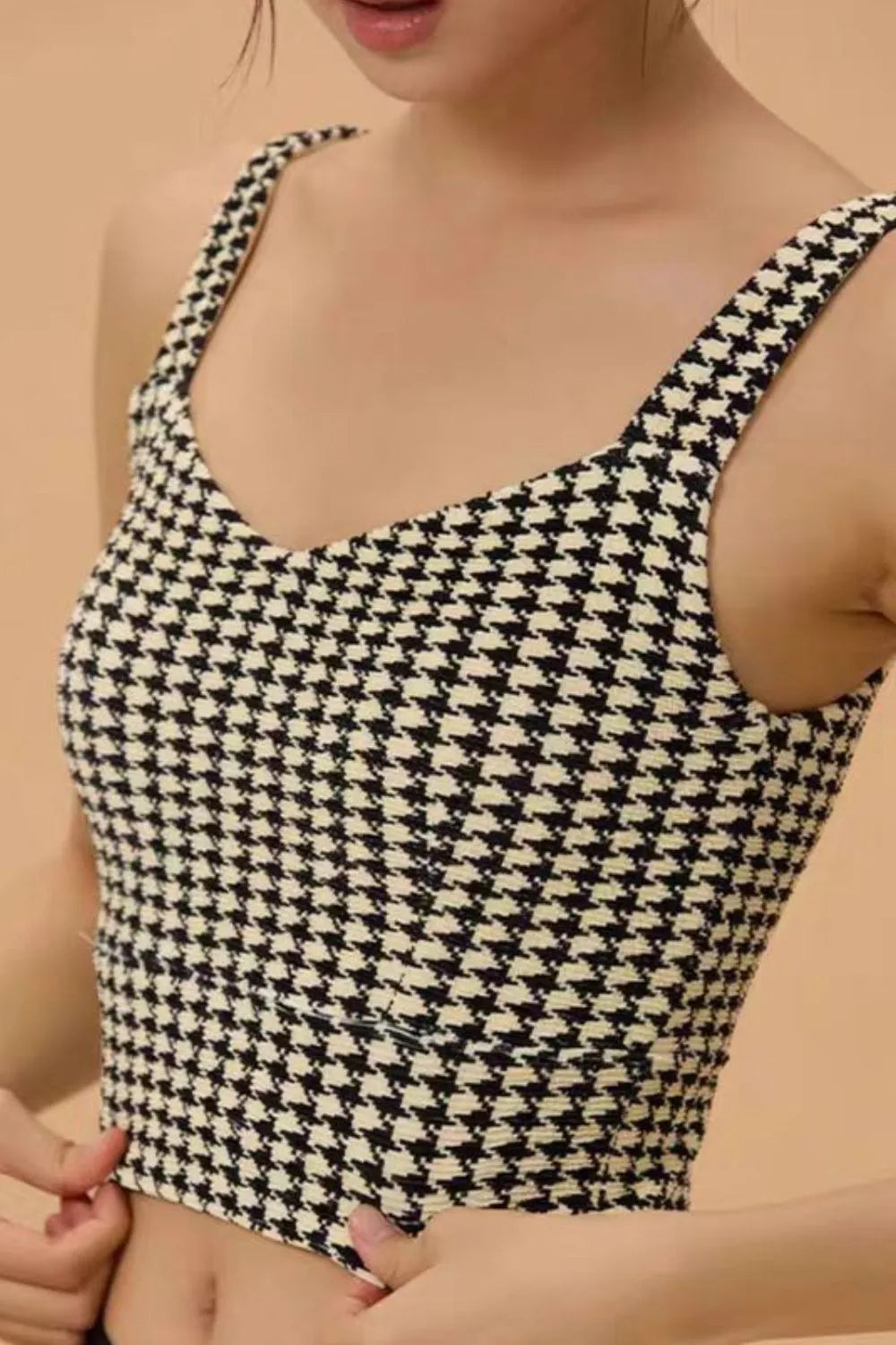 Sostén Activo Houndstooth con Espalda Cruzada
