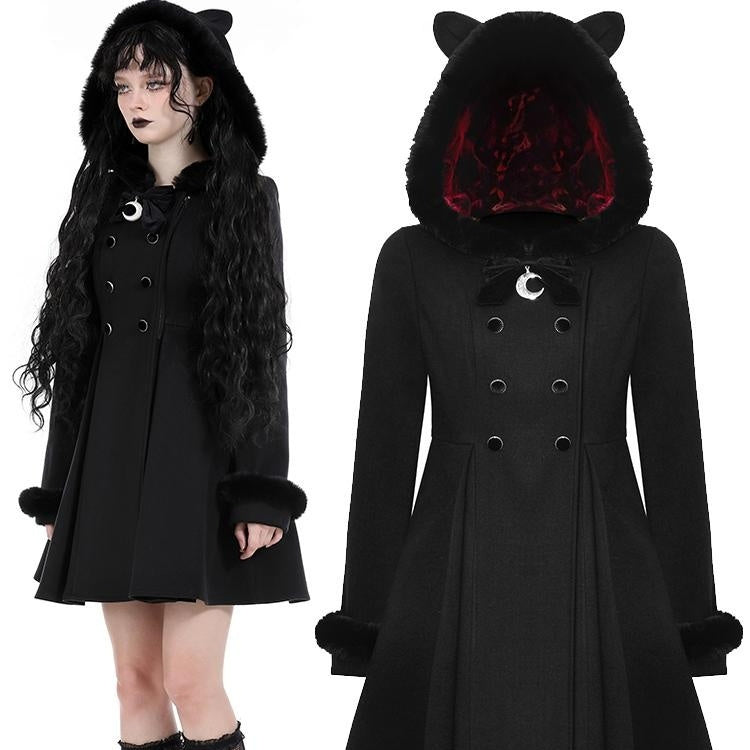 Manteau à capuche noir avec oreilles de chat gothiques