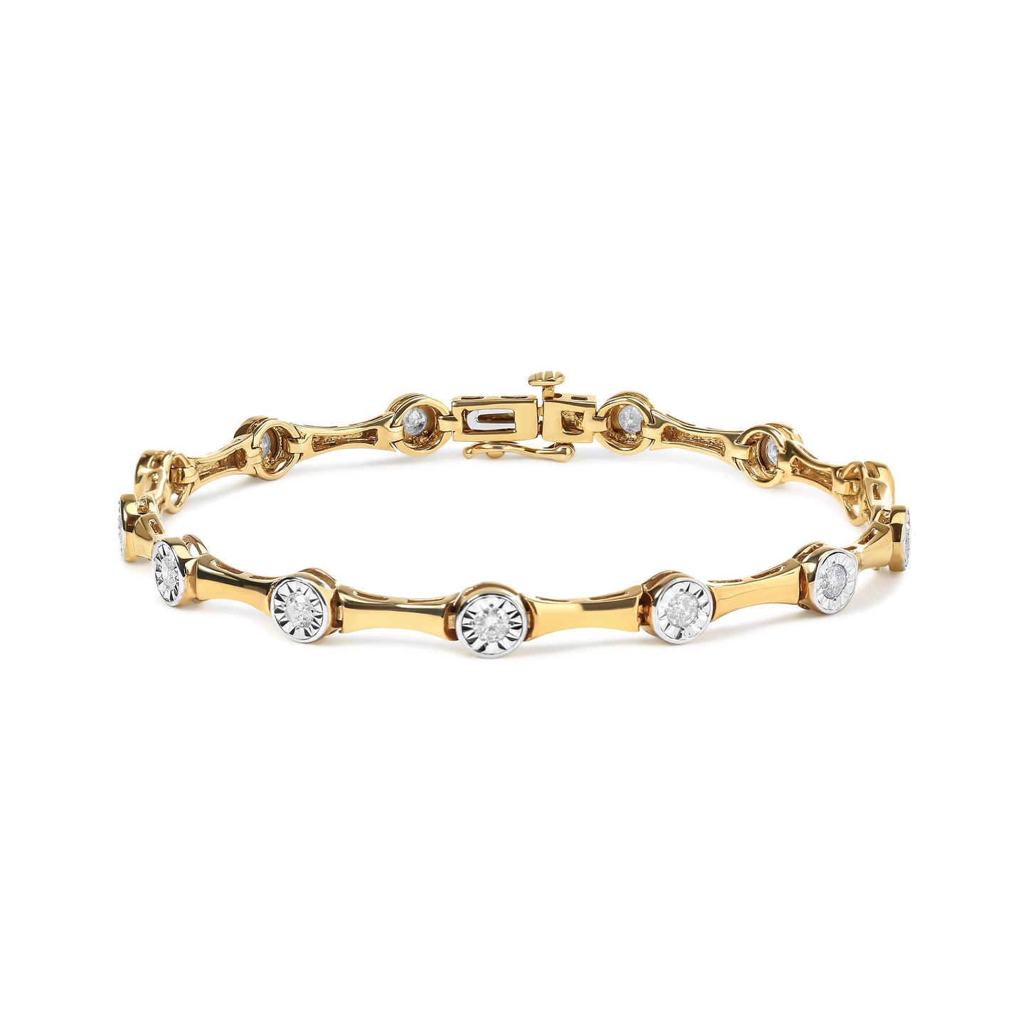 Bracelet en argent sterling plaqué or jaune 10K avec sertissage en diamant - Taille 7"