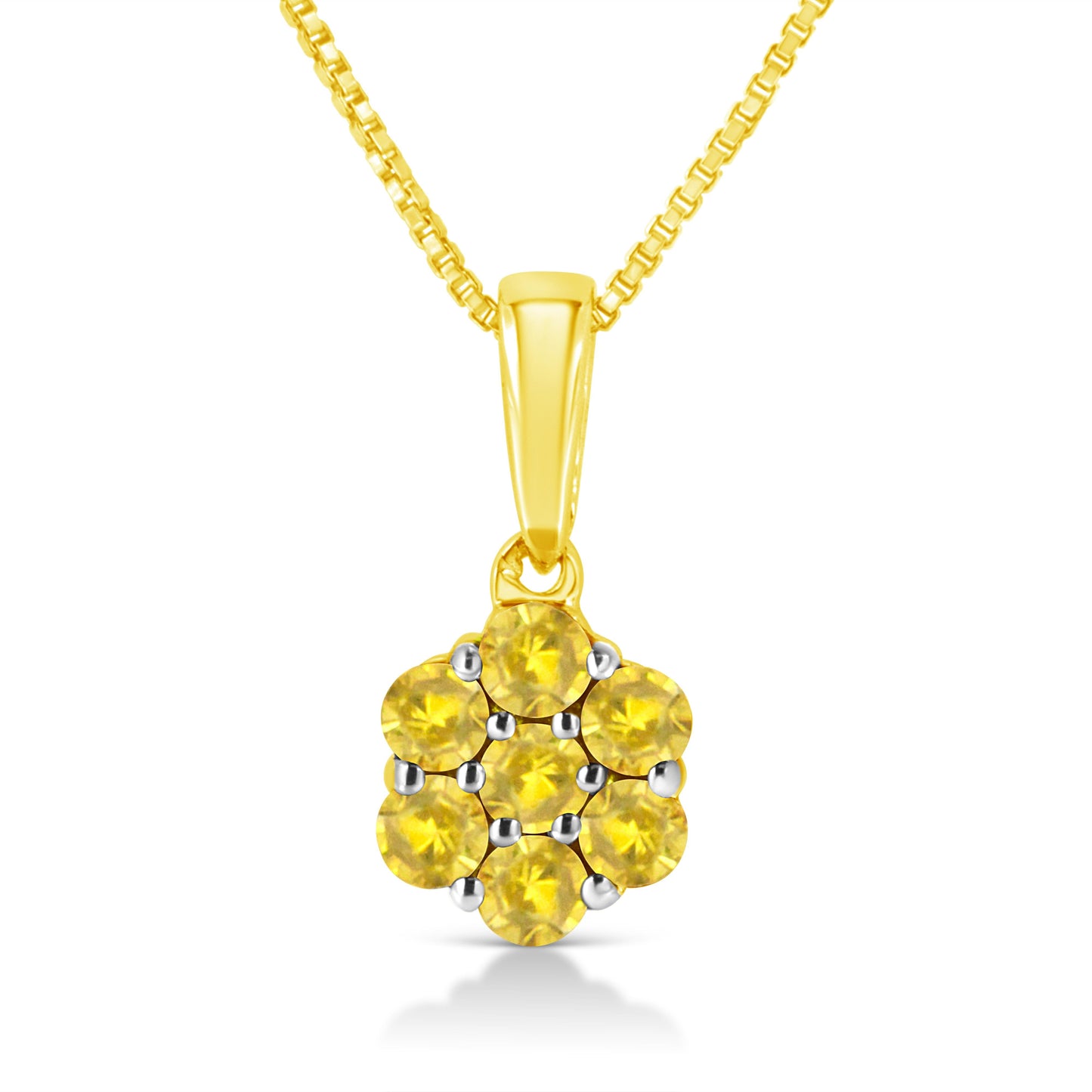 Collier Pendentif Floral Cluster en Argent Sterling .925 avec Diamants Verts