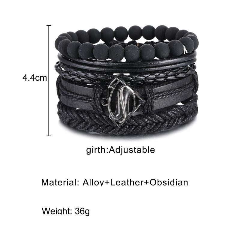 Vintage Black Bead Leather Bracelet for Men and Women