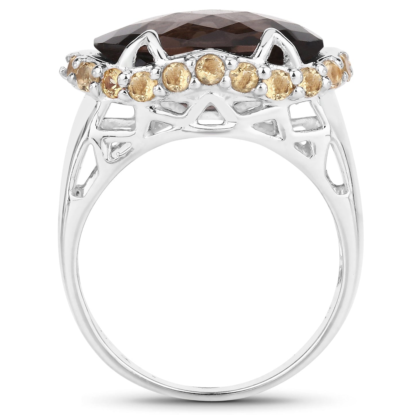 9.58 Carat Genuine Smoky Quartz and Citrine Sterling Silver Ring