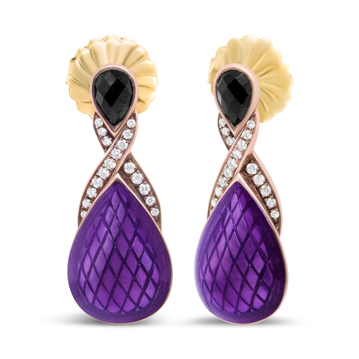 Pendientes de gota de ónice y diamantes enchapados en oro rosa de 18K
