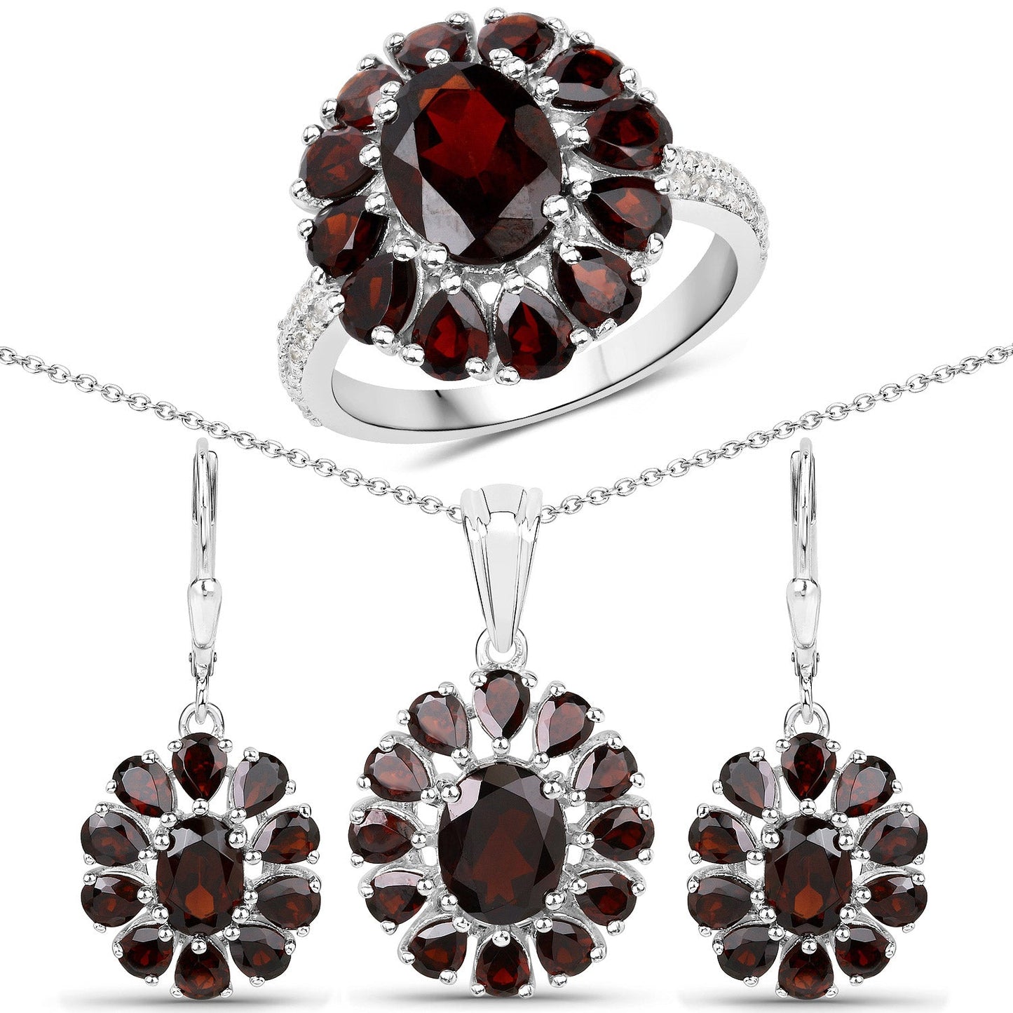 Elegant 13.82 Carat Garnet & White Topaz Jewelry Set in Sterling Silver