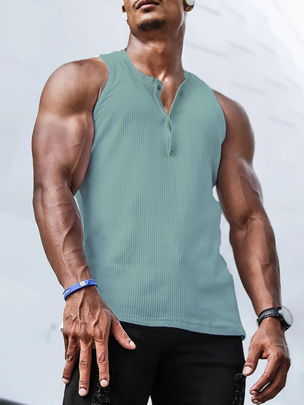 Camiseta sin mangas de talla grande para hombres con textura acanalada