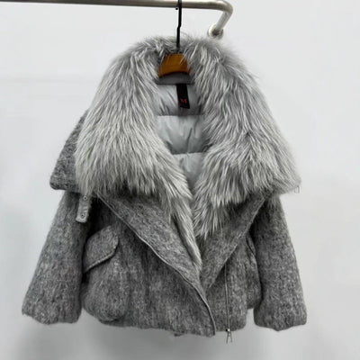 Chaqueta de plumas lujosa para mujer con cuello de piel de cachemira
