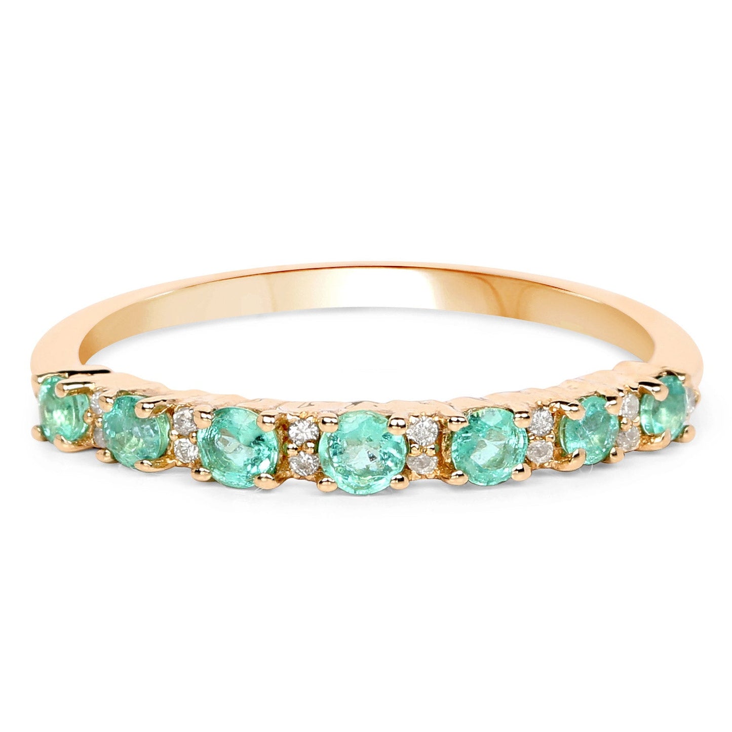0.41 Carat Genuine Zambian Emerald and White Diamond Ring in 14K Yellow Gold