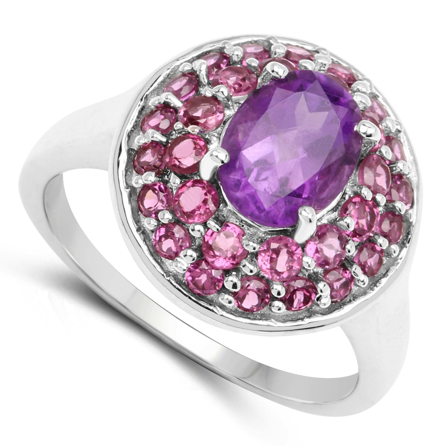 2.48 Carat Genuine Amethyst and Rhodolite Sterling Silver Ring