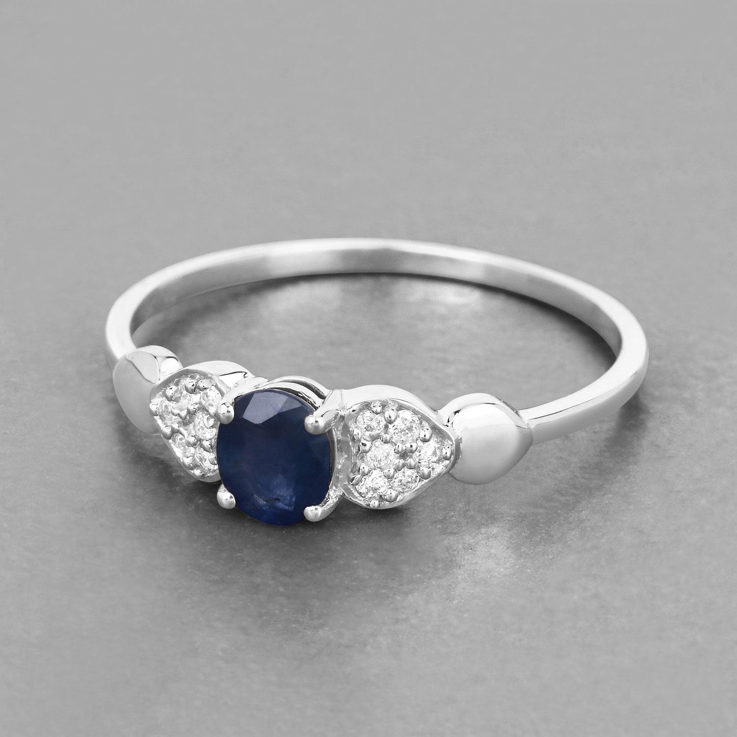 0.44 Carat Blue Sapphire and Diamond 14K White Gold Engagement Ring