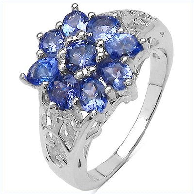 Bague en cluster en tanzanite véritable de 1,65 carat en argent sterling