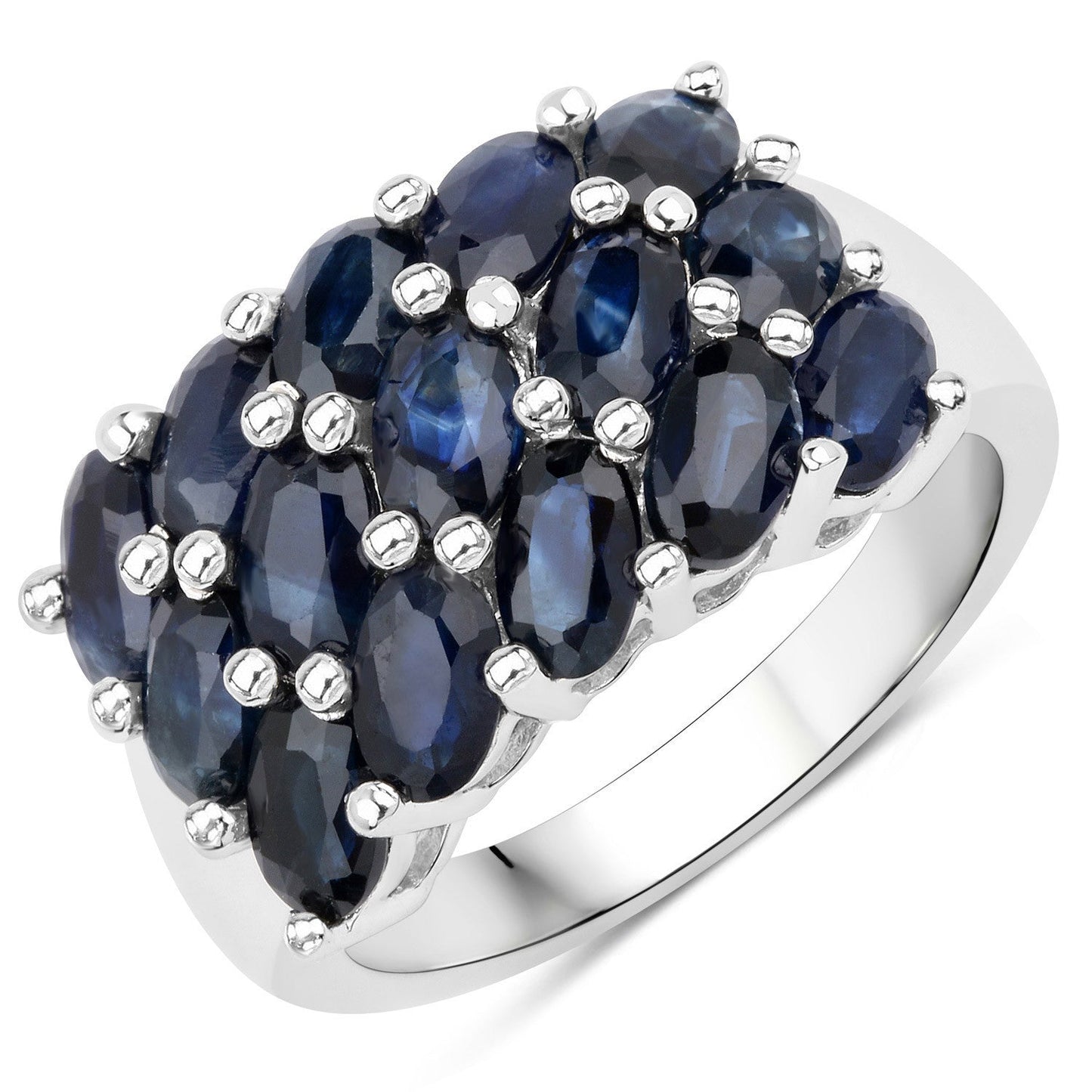 3.30 Carat Genuine Blue Sapphire Sterling Silver Engagement Ring