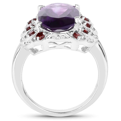 6.40 Carat Genuine Amethyst and Garnet Sterling Silver Ring