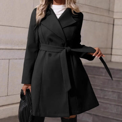Women's Elegant Lace-up Slim-fit Woolen Coat