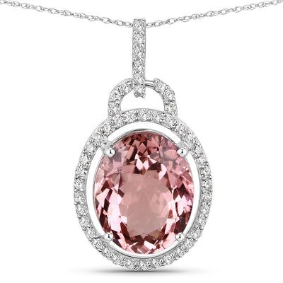 3.90 Carat Genuine Pink Tourmaline and White Diamond Pendant