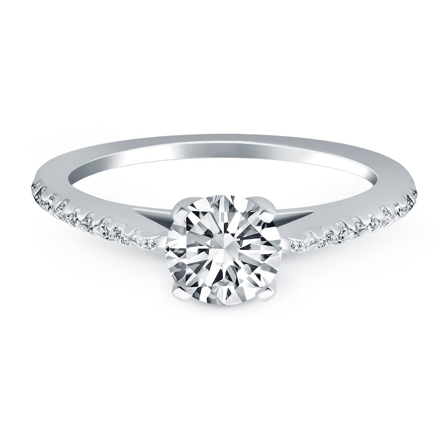 Bague de fiançailles en or blanc 14k avec diamants micro sertis en cathédrale