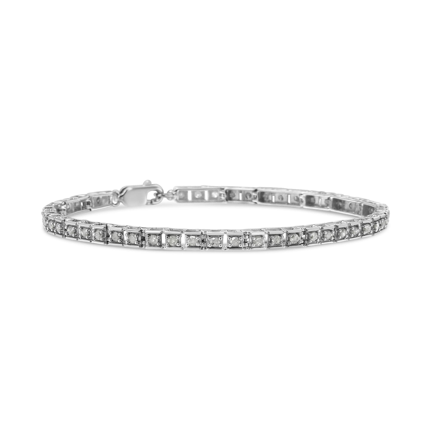 Pulsera de Tenis de Enlace Cuadrado con Diamantes de Plata Esterlina .925 1.0 Cttw