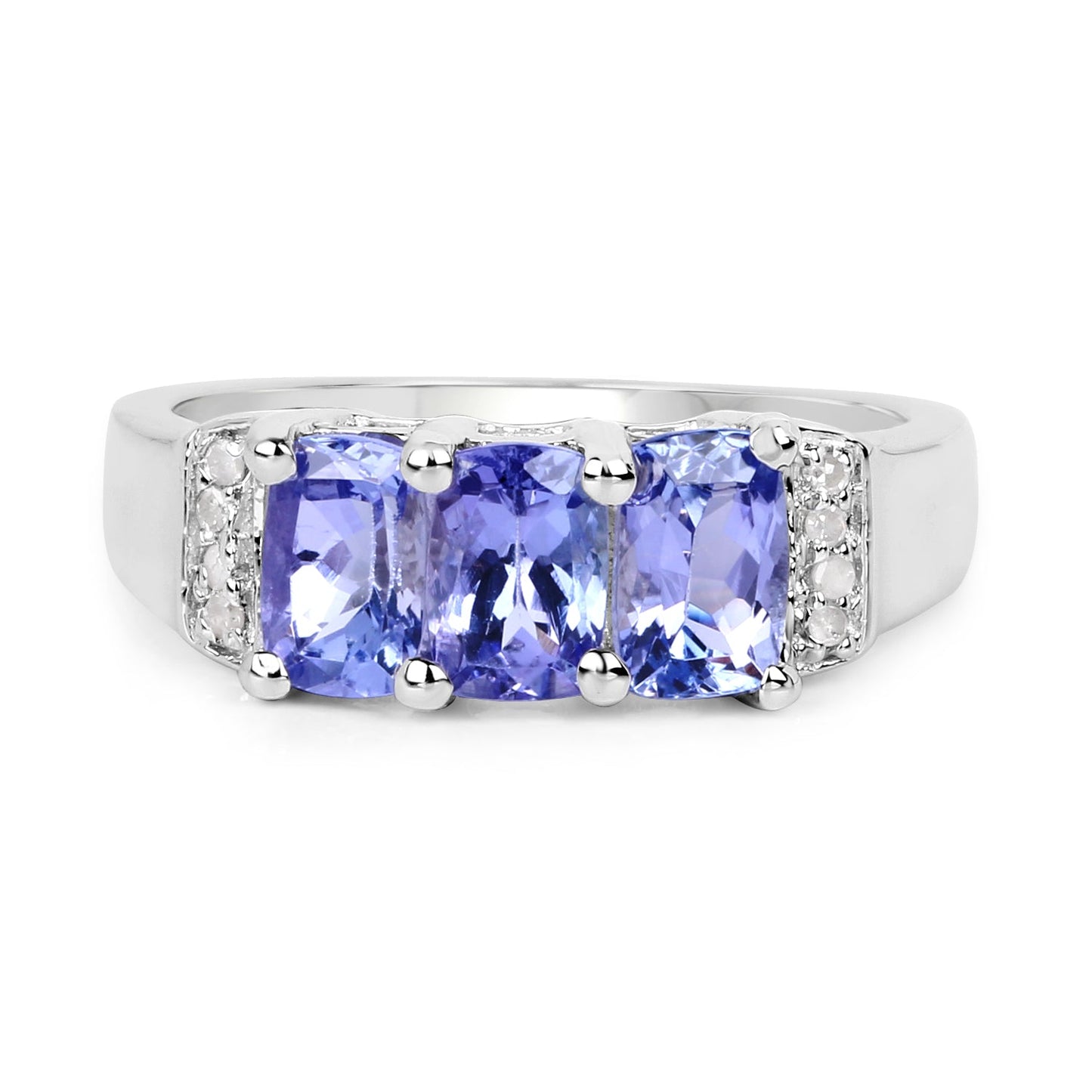 1.63 Carat Genuine Tanzanite & White Diamond Ring in Sterling Silver
