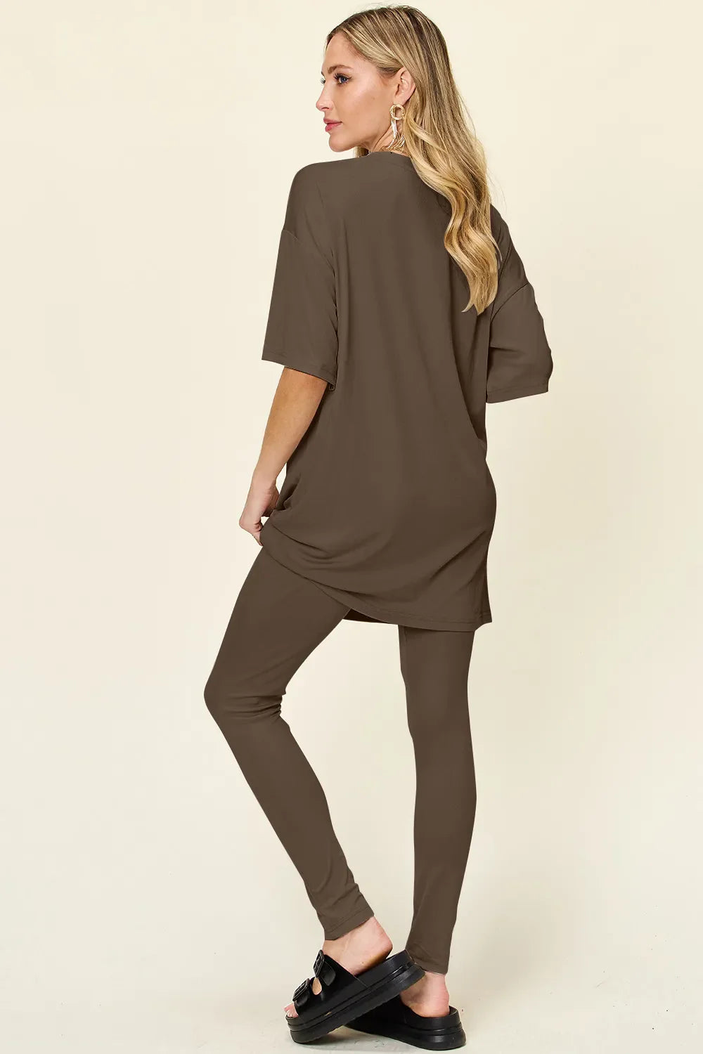 Double Take Full Size Round Neck T-Shirt and Leggings Set