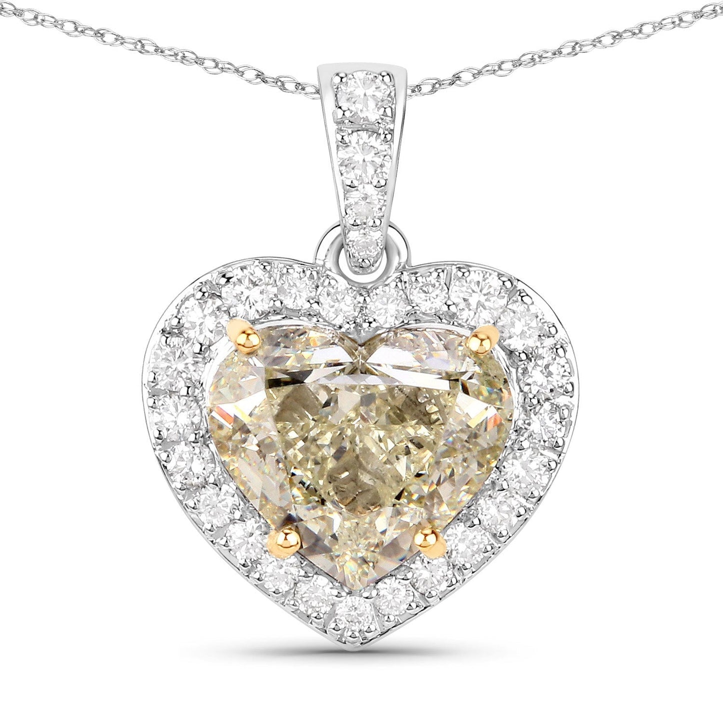 Pendentif en cœur en diamant jaune clair de 4,51 carats en or blanc 18K